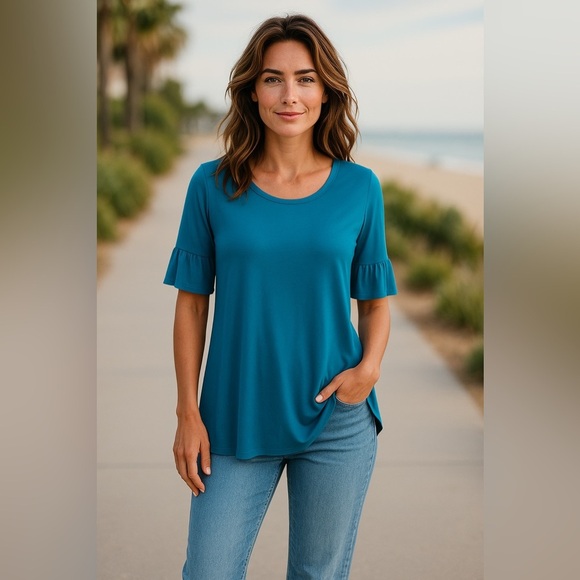 Philosophy Tops - Philosophy Blue Tunic Top with Relaxed Fit and Scoop Neckline